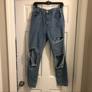 High Waist Ripped Detail Jeans